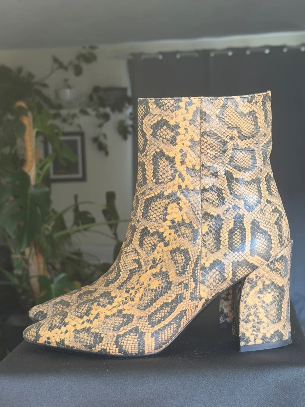 Aquatalia Florita Python Embossed Weatherproof Leather Booties Sz 7 US / 37 EU